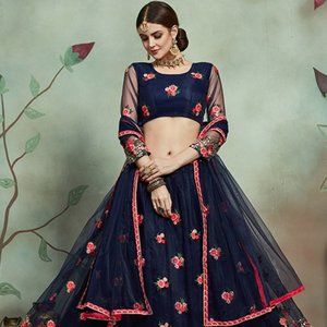 ove clothes…Love Style Navy Blue Net Thread With Sequence Work Lehenga Choli